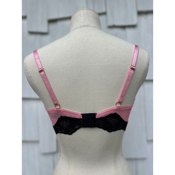Victoria's Secret Very Sexy Push Up Bra Pink Black Lace Underwire Size 34DD‎ - Picture 5 of 8